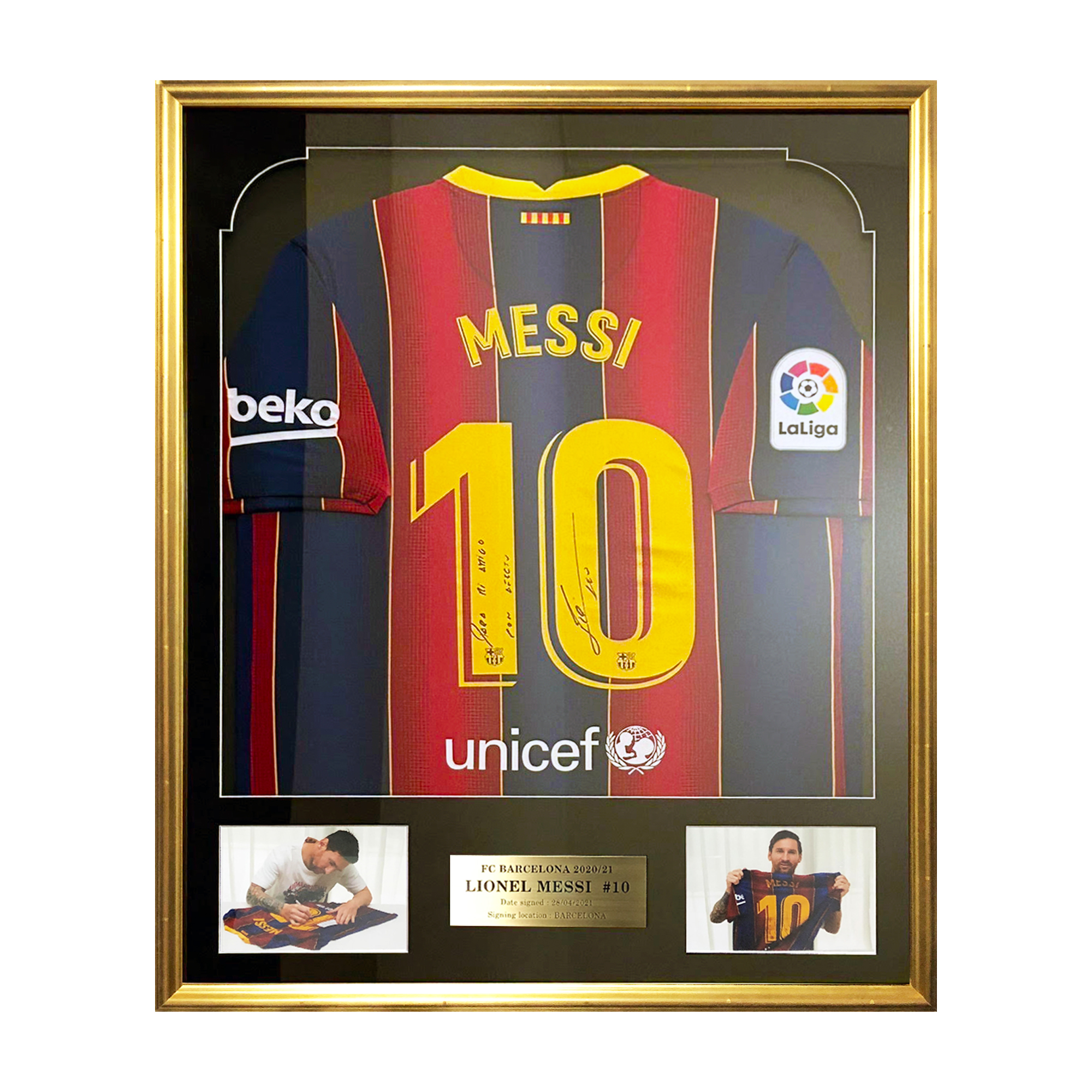 リオネル・メッシ直筆サイン入り20/21バルセロナホームユニフォーム額縁入り / Lionel Messi signed FC Barcelona  2019-2020 home shirt (framed)